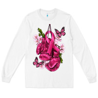 White Cancer Boxing Gloves with Ribbon Long Sleeve Tee - texasbilliewilder