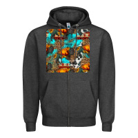 Charcoal Heather western sunset bison and sunflowers seamless pattern Zipper Hoodie - HRA Design Shop