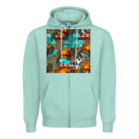 Seafoam western sunset bison and sunflowers seamless pattern Zipper Hoodie - HRA Design Shop