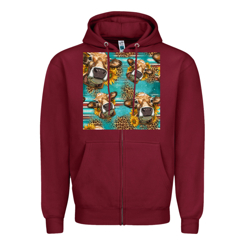 Western Sunflowers Cow Seamless Pattern Zipper Hoodie by HRA Design Shop | Teevron