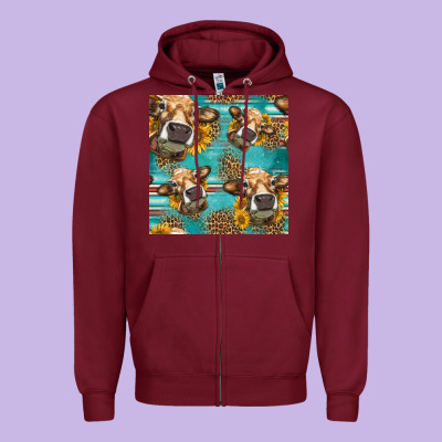 Western Sunflowers Cow Seamless Pattern Zipper Hoodie Designed By Hra Design Shop