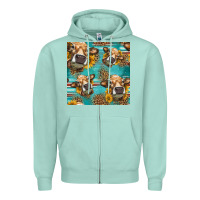 Seafoam western sunflowers cow seamless pattern Zipper Hoodie - HRA Design Shop