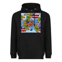 Black usa map cactus and sunflower seamless pattern Heavyweight Hoodie - BundleAndBundleShop