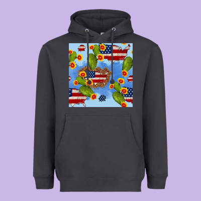 Usa Map Cactus And Sunflower Seamless Pattern Heavyweight Hoodie Designed By Bundleandbundleshop