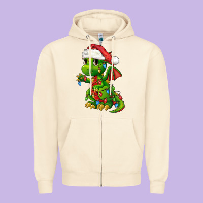 Christmas Cute Dragon Zipper Hoodie Designed By Fadigitalartstudio