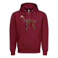 Burgundy christmas deer skeleton Zipper Hoodie - FaDigitalArtStudio