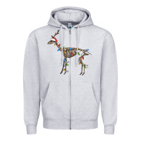 Heather Grey christmas deer skeleton Zipper Hoodie - FaDigitalArtStudio