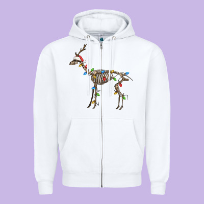Christmas Deer Skeleton Zipper Hoodie Designed By Fadigitalartstudio