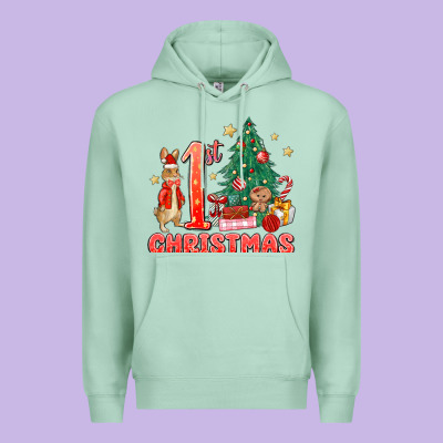 Red Christmas Bunny 1st Christmas Premium Hoodie Designed By Maliassmallbusiness