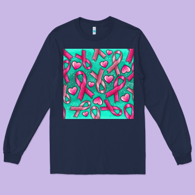 Cancer Ribbon With Heart Long Sleeve Tee Designed By Texasbilliewilder