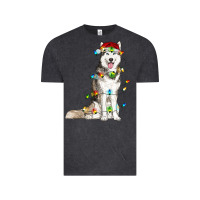 Vintage Black Husky Christmas Lights Vintage Tee - RanaPortraitStore