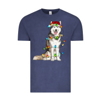 Vintage Denim Husky Christmas Lights Vintage Tee - RanaPortraitStore