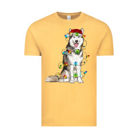 Vintage Mustard Husky Christmas Lights Vintage Tee - RanaPortraitStore