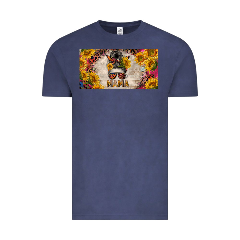 Mess Bun Mama With Sunflowers And Colorful Leopard License Plate Vintage Tee by BarkalooDesign | Teevron