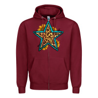 Burgundy western leopard star Zipper Hoodie - HRA Design Shop