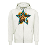Oatmeal Heather western leopard star Zipper Hoodie - HRA Design Shop