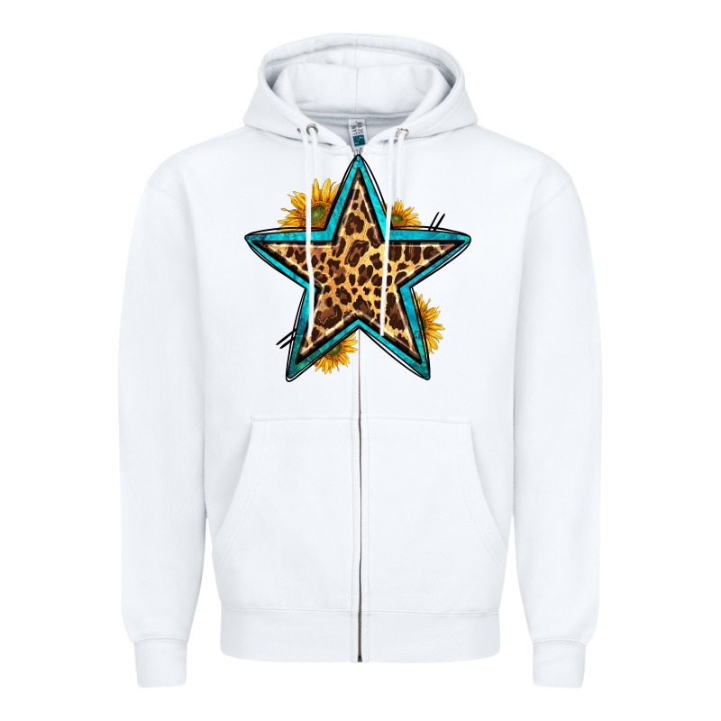 Western Leopard Star Zipper Hoodie by HRA Design Shop | Teevron