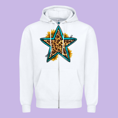 Western Leopard Star Zipper Hoodie Designed By Hra Design Shop