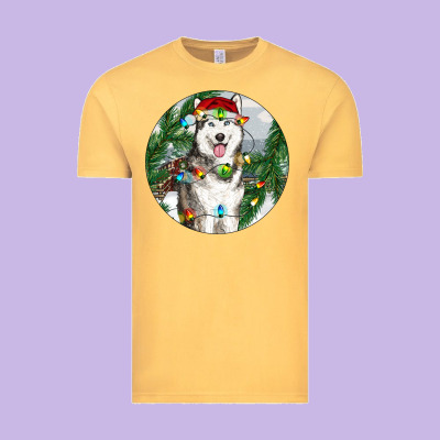 Vintage Tee husky and farm ornament