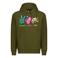 Army Green peace love art Premium Hoodie - NancyCooperArtShop
