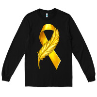 Black Childhood Cancer Ribbon with Feather Long Sleeve Tee - texasbilliewilder