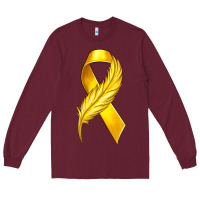 Burgundy Childhood Cancer Ribbon with Feather Long Sleeve Tee - texasbilliewilder