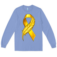 Colony Blue Childhood Cancer Ribbon with Feather Long Sleeve Tee - texasbilliewilder