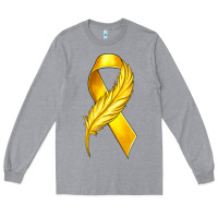 Heather Grey Childhood Cancer Ribbon with Feather Long Sleeve Tee - texasbilliewilder