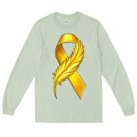 Matcha Childhood Cancer Ribbon with Feather Long Sleeve Tee - texasbilliewilder