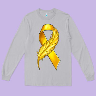Childhood Cancer Ribbon With Feather Long Sleeve Tee Designed By Texasbilliewilder
