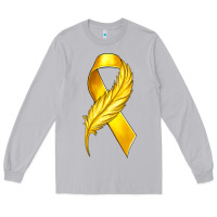 Moon Dust Childhood Cancer Ribbon with Feather Long Sleeve Tee - texasbilliewilder