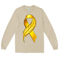 Mushroom Childhood Cancer Ribbon with Feather Long Sleeve Tee - texasbilliewilder