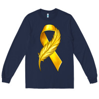 Navy Childhood Cancer Ribbon with Feather Long Sleeve Tee - texasbilliewilder
