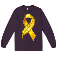 Plum Childhood Cancer Ribbon with Feather Long Sleeve Tee - texasbilliewilder