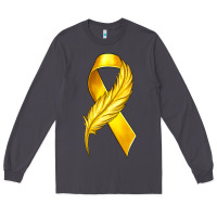 Smoke Childhood Cancer Ribbon with Feather Long Sleeve Tee - texasbilliewilder