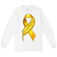 White Childhood Cancer Ribbon with Feather Long Sleeve Tee - texasbilliewilder