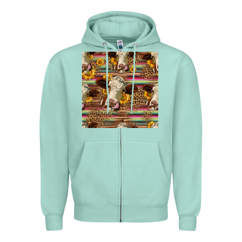 Western Hereford Cattle Seamless Pattern Zipper Hoodie by HRA Design Shop | Teevron