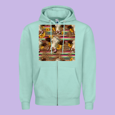 Western Hereford Cattle Seamless Pattern Zipper Hoodie Designed By Hra Design Shop