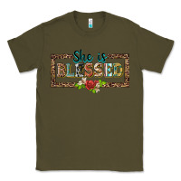 Army Green she is blesssed floral Classic Tee - BarkalooDesign