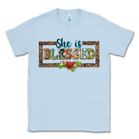 Dusty Blue she is blesssed floral Classic Tee - BarkalooDesign