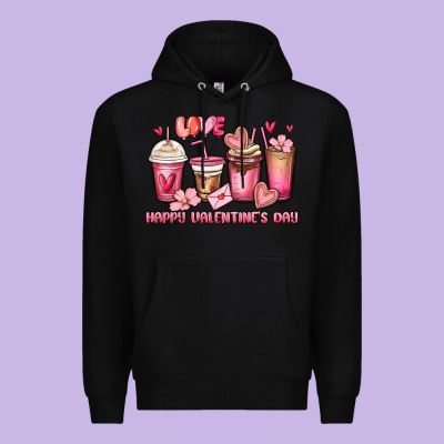 Happy Valentine's Day Coffee Cups Premium Hoodie Designed By Maliassmallbusiness