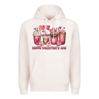 Pale Pink happy valentine's day coffee cups Premium Hoodie - MaliasSmallBusiness