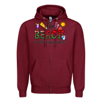 Burgundy the beach is my happy place Zipper Hoodie - CowhideDigitalArt
