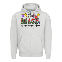 Dove Grey the beach is my happy place Zipper Hoodie - CowhideDigitalArt