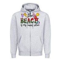 Heather Grey the beach is my happy place Zipper Hoodie - CowhideDigitalArt