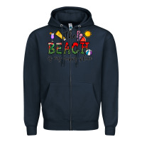 Navy the beach is my happy place Zipper Hoodie - CowhideDigitalArt
