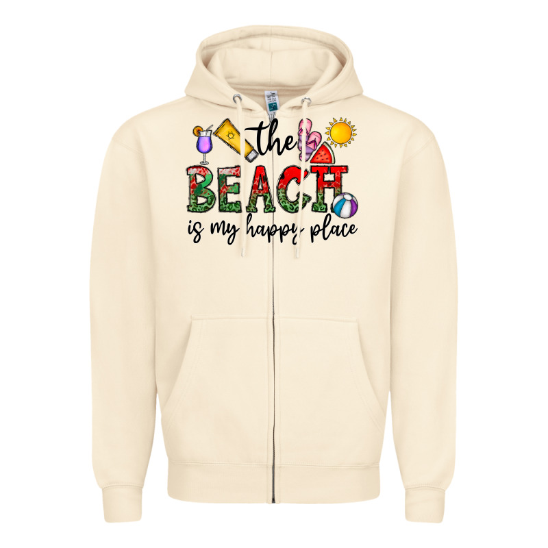 The Beach Is My Happy Place Zipper Hoodie by CowhideDigitalArt | Teevron