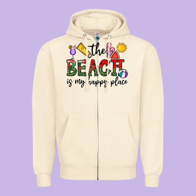 The Beach Is My Happy Place Zipper Hoodie Designed By Cowhidedigitalart