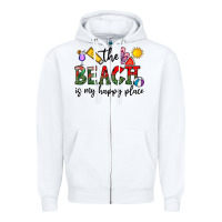 White the beach is my happy place Zipper Hoodie - CowhideDigitalArt