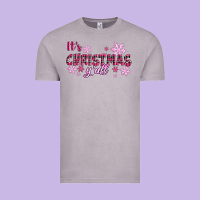 Vintage Tee It's Christmas Y'all Season Pink Christmas